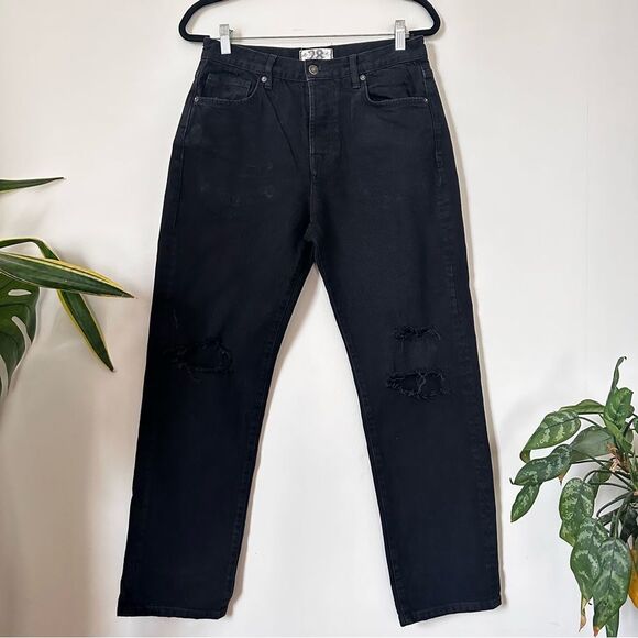 Free People Bren Black Distressed Boyfriend Jeans Size 28 - Picture 3 of 7